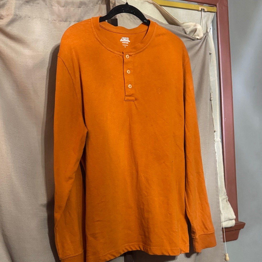 Izod Men's Vibrant Orange Long Sleeve Henley